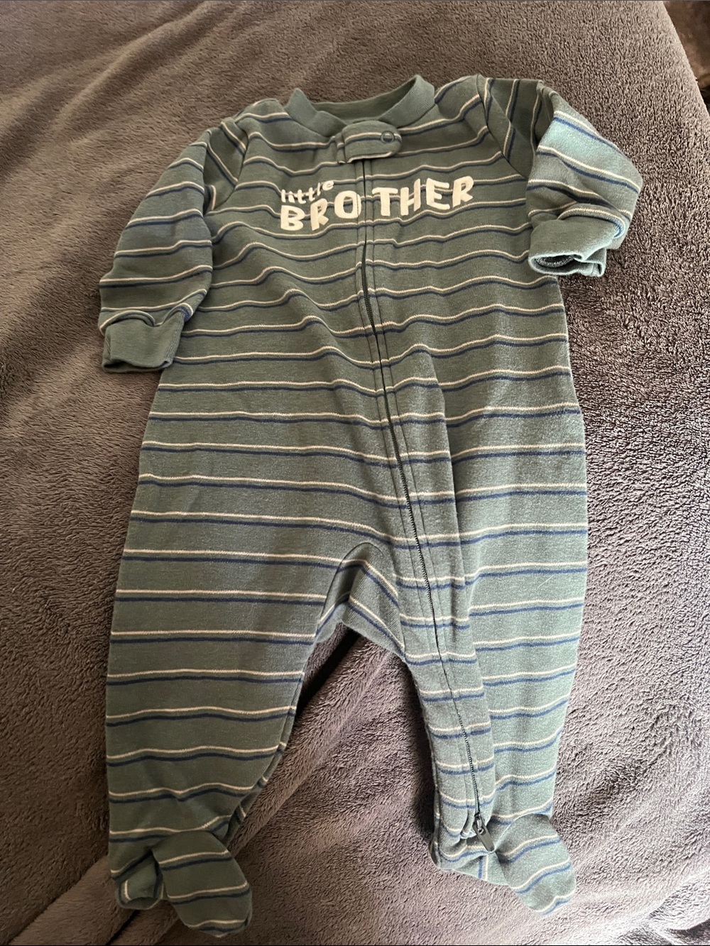 Carter's Green Striped "Little Brother" Footed One-Piece